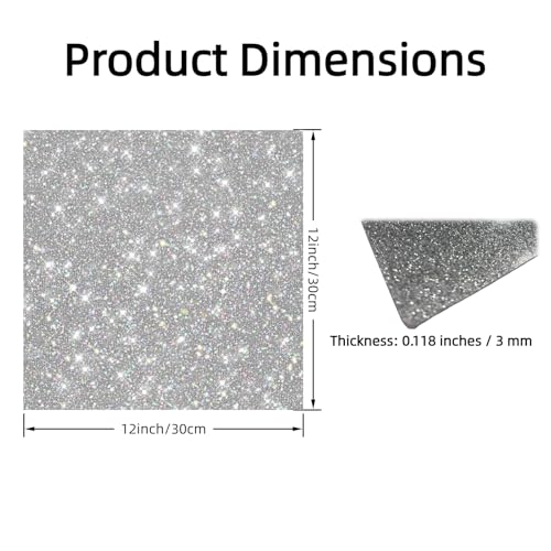 Image of Acrylic Sheets Both-Side Glitter Acrylic Sheets 1 /8 Thick for Laser Cutting Engraving Plexiglass Sheets for Art Design Crafting DIY Home Decore Festival Ornaments (2, Silver, 12X12inch)