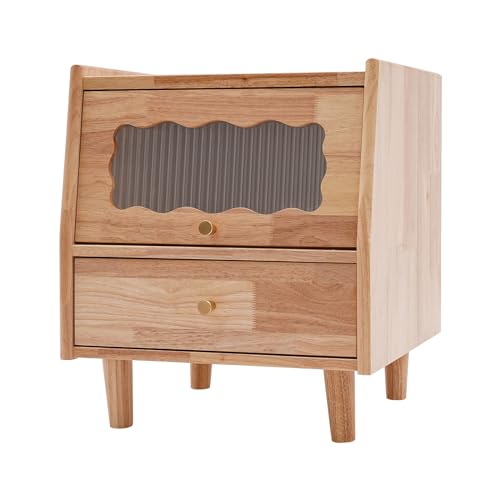 ZUANYAN Oak Nightstand Glass Drawer Solid Wood Nightstand for Living Room Office Bedroom Original Wood Color Nightstand