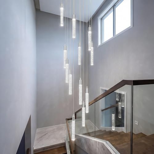 Image of 12 Light Living Room Chandelier Chrome Crystal Pendant Lights LED Dimmable 72W 6000K Staircase Large Chandelier Lobby Living Room Foyer High Ceiling Chandeliers