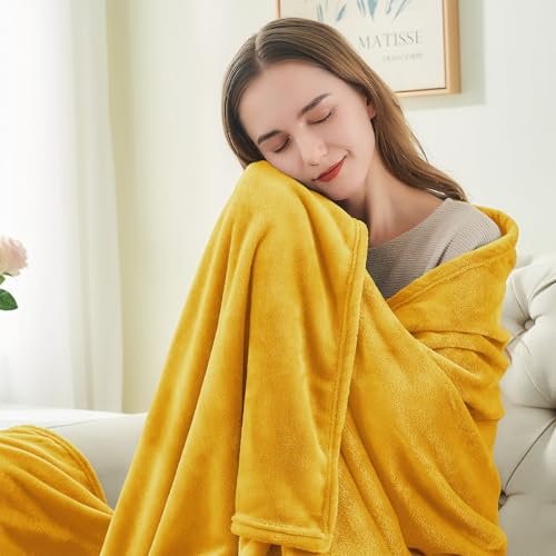 Image of BEDELITE Fleece Blanket King Size Blankets for Bed, Luxury Plush Cozy Fuzzy Blanket 108x90 inches, Super Soft Warm Lightweight Throw Blanket All Seasons Suitable, Yellow