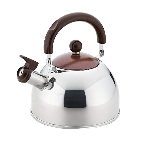 Yoshikawa SJ2433 Kettle, Whistling Kettle, Made in Japan, Compatible with Gas Fire, 0.3 gal (1.8 L), Chocolate, Brown