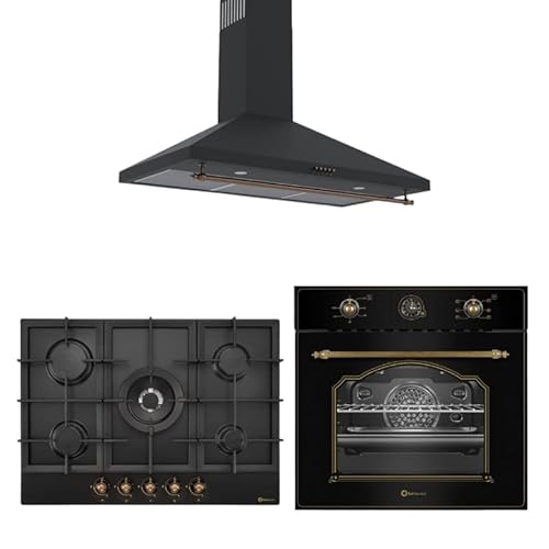 Pack-Conjunto3 Cocina Negro Rústico Acabados Dorados: Placa Gas 70 Cm Horno Eléctrico Campana Extractora 90 Cm Pack-Conjunto3 Cocina Negro Rústico Acabados Dorados: Placa Gas 70 Cm Horno Eléctrico Campana Extractora 90 Cm
