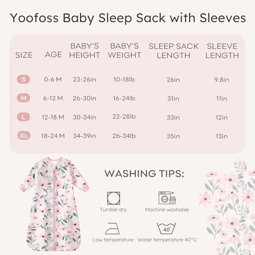 Yoofoss Baby Sleep Sack 18-24 Months 1.0 Tog Long Sleeve Sleep Sack Cotton Wearable Blanket for Toddlers 2-Way Zipper Quilted Sleeping Sacks(X-Large)