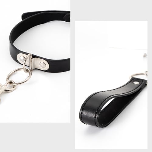 YFFSFDC 首輪 人間 sm リード付き レザー 男女兼用 調教 拘束具 首飾り 道具 縛り 調教首枷リー チョーカー 調節可能 コスプレ小道具 吊り輪 仮装グッズ ﻿(ブラック 円型 首輪) - 画像3