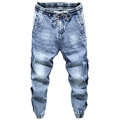 Jean bleu clair denim stretch style haren décontracté avec cordon de serrage