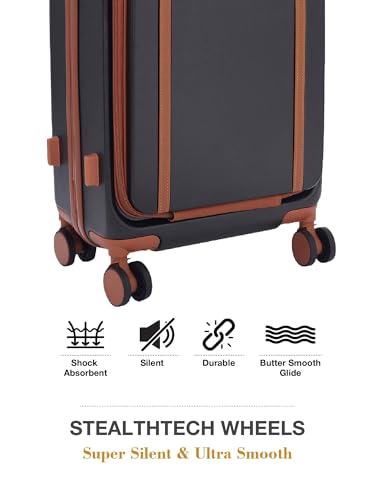 Image of FUR JADEN The Wayfarer 55cm Cabin TechPro Polycarbonate Suitcase I USB-C Charging Port I Laptop Compartment I 8 Silent Shock Absorbing Wheel I TSA Lock I Aviation Grade Trolley (Stark Black, TechPro)