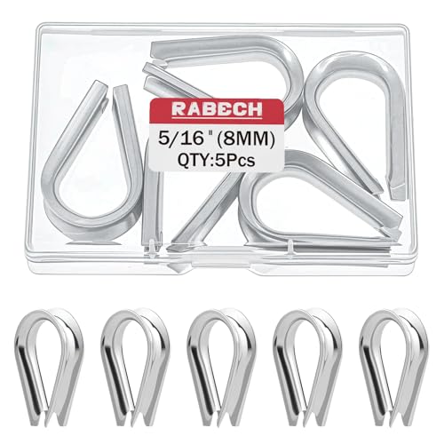 RABECH M8 5/16 Inch Wire Rope Thimble 5/16" Stainless Steel Thimbles for Wire Rope Cable Thimble Rigging (Pack of 5Pcs)