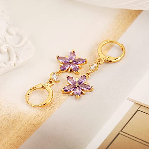 HZMAN 14K Gold Plated Sterling Silver Crystal Flower Earrings for Women Cubic Zirconia Drop Dangle Earring Fashion Earring Jewelry Gift4