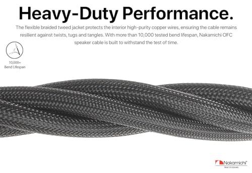 Nakamichi Excel Series 24k Gold Plated Banana Plugs with Speaker Cable Wire 99.9% Oxygen-Free Copper (OFC) Heavy Duty Braided for Amplifier Hi-Fi Home Theatre - Black (12 AWG / 6 feet / 1.8m)