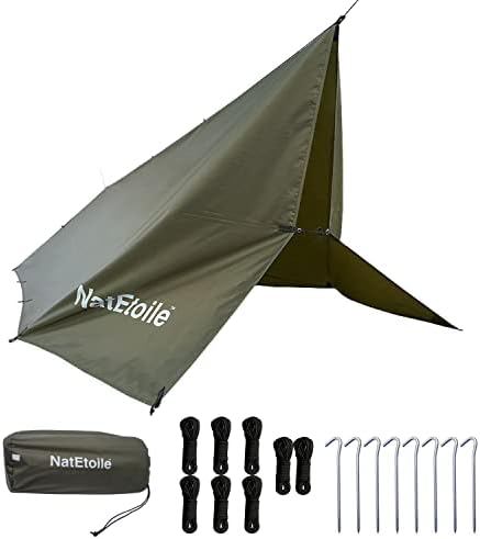 NatEtoile 13x10ft Heavy Duty Waterproof Rain Fly Cover for Hammock Camping, Tarp for Under Tent, Hammock Tarp for Camping, Hiking, Backpacking