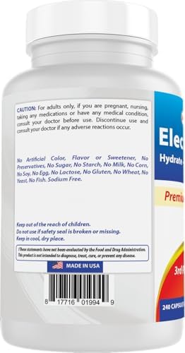 Best Naturals Electrolytes Hydrate-Balance- Sustain Premium Formula 240 Capsules. Gluten Free and Non-GMO. — 사진 7