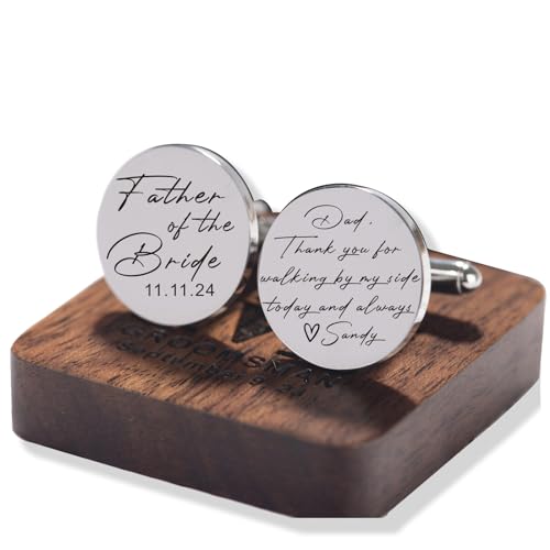 Personalized Father of the Bride Cufflinks Groom Husband Custom Photo Cufflinks Set Wedding Cufflinks for Groomsmen Wooden Box