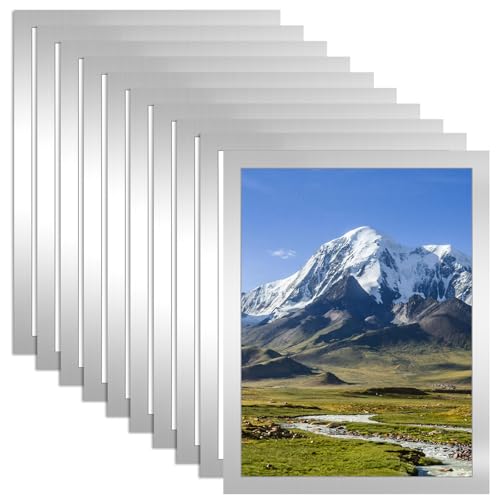 10pcs Ensemble de Cadres Photo Magnétiques A4,Argent Porte Affiche Magnetique,Cadre Magnetique Mural Auto-Adhésif,Pochette d'information A4 Aimantée,Pliables avec Fermeture,pour Licence,Image,Document