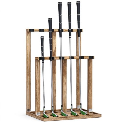 Double Layer Wooden Golf Club Organizer Rack, Vertical Golf Club Holder Stand, Freestanding Golf Equipment Storage & Display Rack for Home, Garage, Office, Golf Clubhouse, Golf Accessory for Golfers - image 1