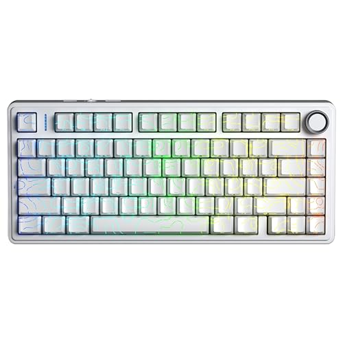 Image of AULA F75 75% Side Engraved Tri Mode TKL 80 Keys Wireless Mechanical Gaming Keyboard With Knob | 4000mAh Battery, South-Facing RGB Backlit Pre-Lubed Hot Swappable | White Contour - Star Vector Switches