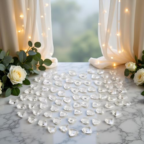 YIEUR 600 Stück weiß Herzen Diamant Konfetti Deko, 12mm glitzer Dekosteine herzen Acryl, Streudeko Kristalle Konfetti Diamanten Plastik Hochzeit Tischdekoration Geschenk Taufe von Partyloon(weiß-12)