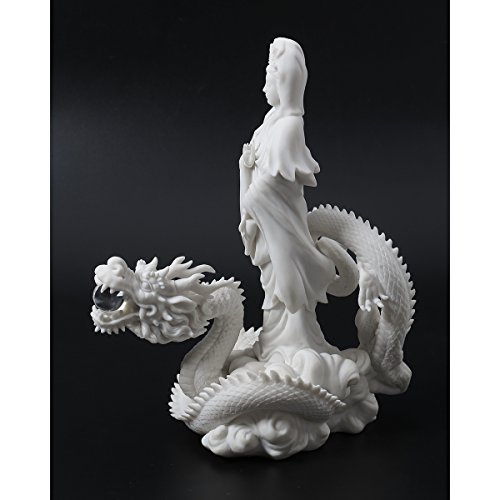 13-Inch Quan Yin Riding On Dragon Statue Marble-Finish Version #TOP2