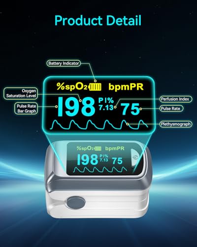 HealthTree JKS50B Fingertip Pulse Oximeter Blood Oxygen Saturation Monitor Pulse Ox, Heart Rate and Fast Spo2 Reading Oxygen Meter with OLED Screen Included Lanyard and 2 X AAA Batteries - Image 3