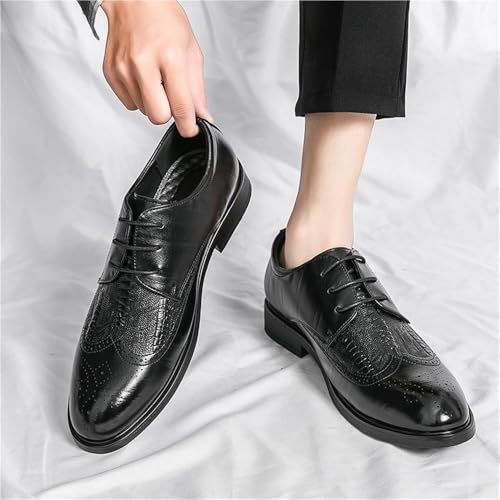Men's Lace up Brogue Dress Shoes Pointed Toe Oxford Leather Stylish Business Formal Shoes for All Seasons3