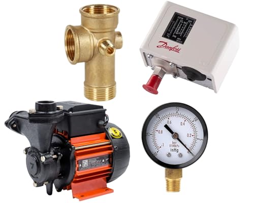 Image of Kirloskar JALRAAJ ULTRA 0.5HP Water Pump with plumbing Accessories, 5 way connector, Pressure Switch, Pressure Guage single phase