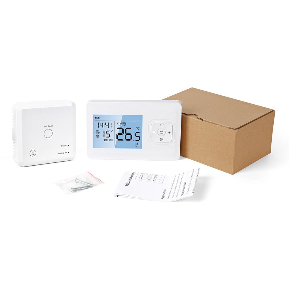 Termostat Wi-Fi, inteligentny termostat, bezprzewodowy, programowalny termostat z odbiornikiem RF, montowany na ścianie, sterowanie aplikacją, sterowanie głosem, kompatybilny z asystentem