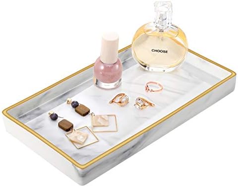 MoKo Vassoio di Gioielli in Ceramica Organizer per Display Porta Anelli Candela Profumi Bracciali Collane con Bordo Dorato Regalo di Inaugurazione della Casa di San Valentino – Bianco