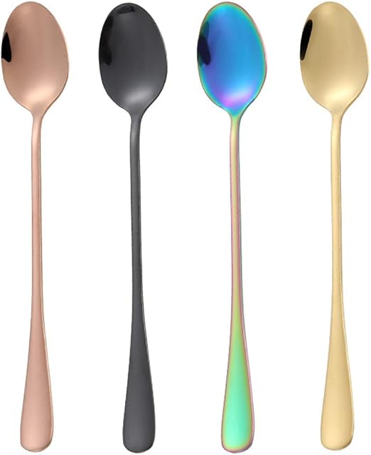 4 Pcs Long Handle Spoons Long Handle Latte Spoons Ice Cream Sundae Spoons Coffee Spoons for iced Coffee iced Tea Milk Shake Ice Cream Sundaes Cool Drinking