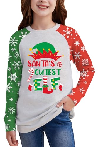 Image of BesserBay Girl's Christmas Buffalo Plaid Raglan Top Funny Holiday Graphic Shirt 4-14 Years