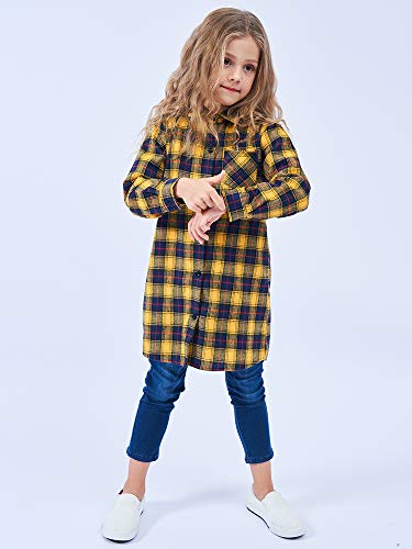 OCHENTA Girls' Long Sleeve Button Down Plaid Flannel Shirt Dress3
