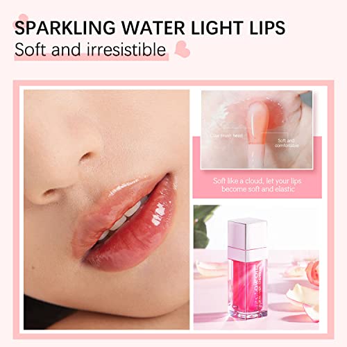 Dmxywo Plumping Lip Oil, Hydrating Lip Glow Oil, Lasting Moisturizing Lip Gloss Tinted Lip Balm, Big Brush Head Non-Sticky Natural Lip Plumper Gloss Lip Care Product 6Ml (001# Pink) #TOP4