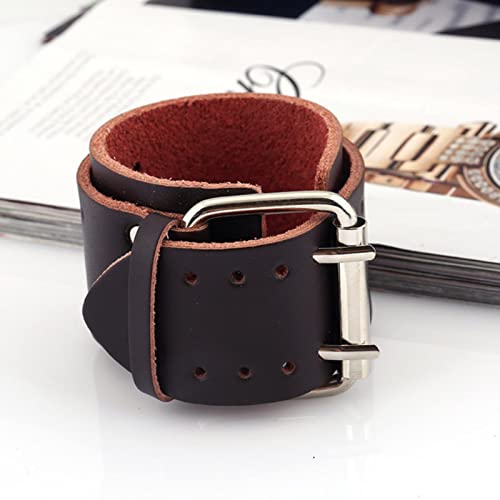 Bracelet en cuir véritable vintage de qualité supérieure manchette large punk