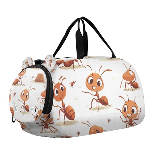 Glaphy Cartoon Ants Cute Duffle Bag for Toddler Boys Girls, Gym Sports Bag with Shoe Compartments, Kids Travel Overnight Weekender Shoulder Bags