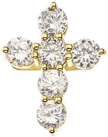 Religious Jewelry Elegant 14k Yellow Gold CZ-Accented Cross Pendant Necklace (Mini), 16"