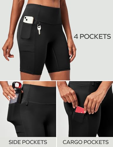 Ewedoos Biker Shorts Women Tummy Control with 4 Pockets No Front Seam Hiking Workout Spandex Shorts High Waisted UPF50+2