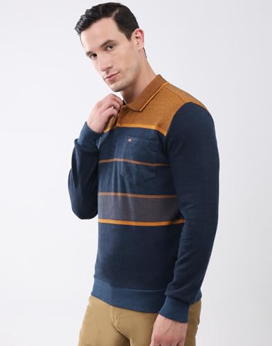 Image of Monte Carlo Men's Regular Fit T-Shirt | Striped Design | Collar Neck Button Closure | Full Sleeves Stylish Casual Fashion Wear Tshirt for Men's (Pack of 1)