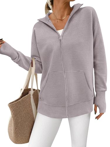 Image of PRETTYGARDEN Womens Long Sleeve Zip Up Ribbed Cardigan Sweaters