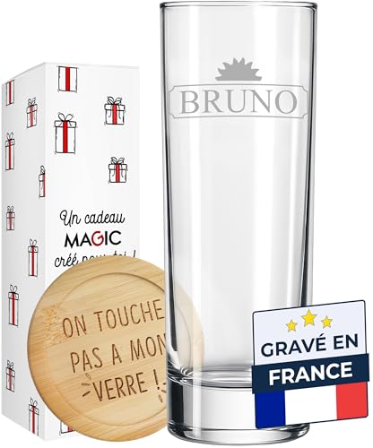 KDO MAGIC Verre à ricard personnalisé - Prénom ou texte gravé - Marquage au laser - Cadeau fête des pères, papa, noël, homme, retraite (Prénom, Lot de...