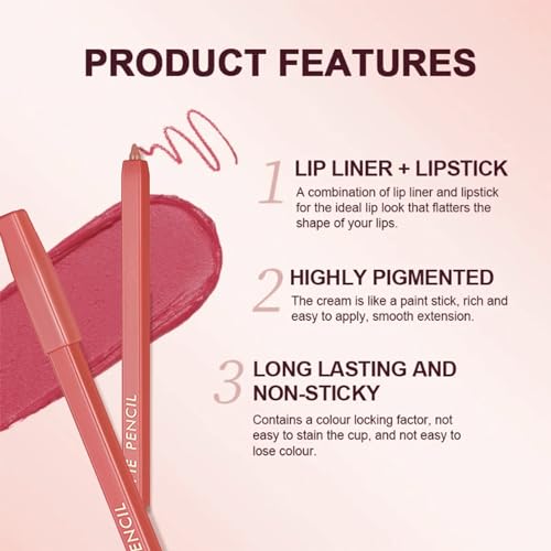 Nude Lip Liner Lipsticks for Women Long Lasting - High Pigmented Velvet Waterproof Lipsticks Lip Pencil for Sculpting & Filling, Ideally Defined Lips - Natural Lip Liner Makeup Gift, Honey Peach - Image 7