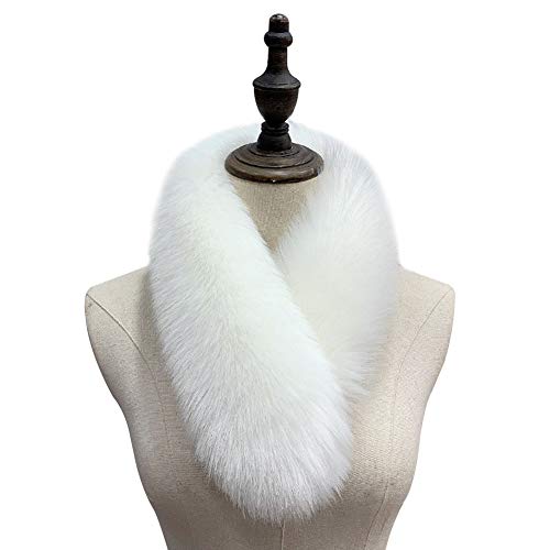 ihreesy Synthetic Fur Scarf Stoles,Faux Fox Fur Scarf with Clip 70CM Shawls Winter Warm Scarf Artificial Fur Collar Stole Scarf,White
