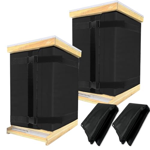 Insulated Winter Beehive Wrap - Fits 8 & 10 Frame Beehives Waterproof & Windproof 3-Layer Protection Adjustable Cover for Cozy Hives - Black.2pcs