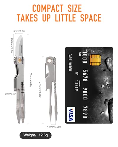 LIAOVEN Titanium EDC Tweezers Tool for Men, Precision Tweezers with Knife Survival Camping Outdoor Travel Garden Plant Mini Tweezer Tool for EDC Keychain Carry