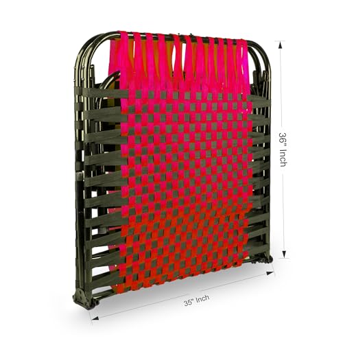 Image of Casa Copenhagen, Portable Single Folding Bed Heavy Duty Metal Cot Khat for Sleeping Bed Space Saving Design Sturdy Synthetic Niwar feet - Red & Charcoal Black