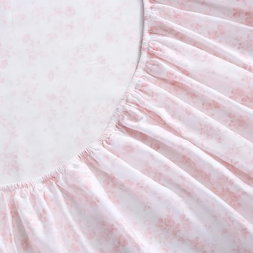 Image of Laura Ashley - Queen Size Sheet Set, Soft Cotton Sateen Bedding with Matching Pillowcases, Fully Elastic Fitted Sheet, Deep Pocket, Floral Room Decor, Silky Smooth All-Season Comfort (Bella Pink)