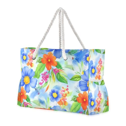Floral Berry Watercolor Beach Tote Bag for Women Large Travel Tote Bags Waterproof Carry On Swim Pool Bag Beach Bags with Zipper for Yoga Gym Women Vacation Essentials Nurse