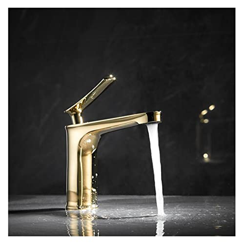 Robinet de lavabo design unique doré et chrome pour rénovation de salle de bain