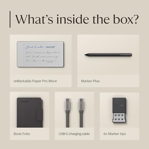 reMarkable Paper Pro Move - Weave Folio Bundle | Ultraportable Colour 7.3" Paper Tablet with Marker Plus Pen with Eraser, and a Book Folio Cover in Mosaic Weave – Basalt - Image 14