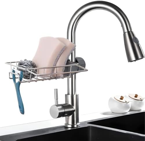 Sponge Holder for Kitchen Sink Faucet Rack Bathroom Organizer Kitchen Organization Caddy Kitchen Sink Organizer Stainless Steel Removable Hanging Faucet Sponge Holder and Bathroom Organizer