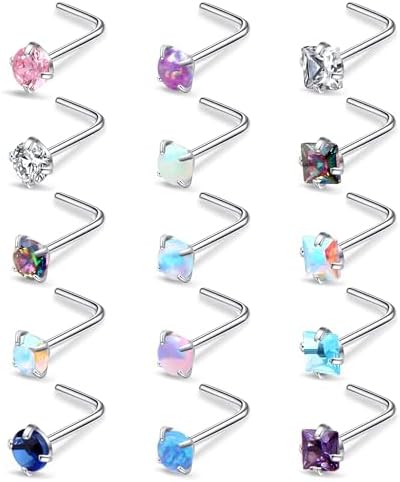 Nose Bone Studs Tiny CZ Nose Stud - 20g Surgical Steel L-Shape, 1.5mm-3mm, Clear Cubic Zirconia Nose Rings 22g - Foto 6