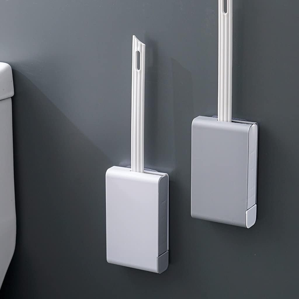 Toilet Brush Holder Toilet Brush Holder Household Wall-mounted Toilet Cleaning Brush Bathroom Long Handle Cleaning Brushs Modern Durable Toilet Bowl Brush Set Toilet Brush Holders(Gris)