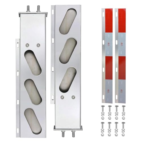Image of Stainless Steel Mud Flap Hanger Set, 2.5 inch Bolt Spring, 2-1 /2 inch Bolt Spacing 30 inch Length Rear Bar with Oval Light Cutouts, Loaded with Aluminum Reflective Tapes for Semi Trucks